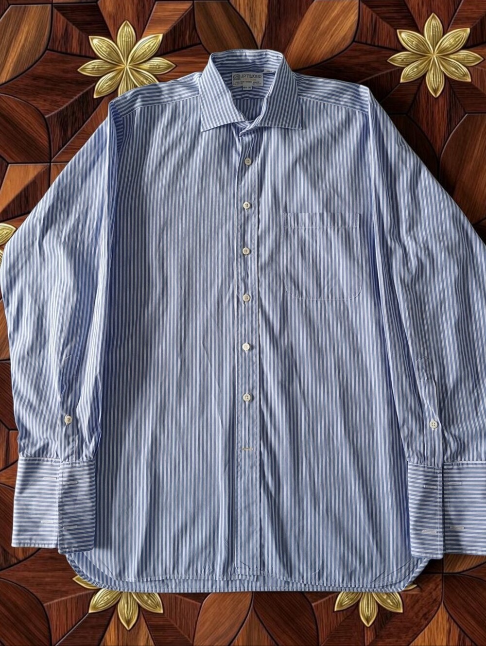 J.P. Tilford for Harry Rosen 100% Cotton Blue Striped Dress Shirt Made in Canada